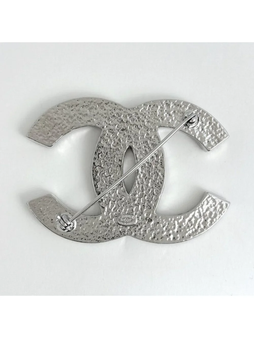 Chanel Brooch CC Logo Silver Plated Rhinestone